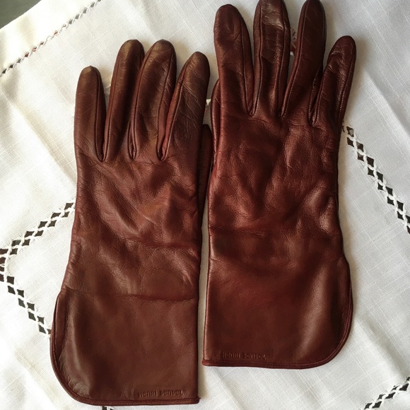 Henri Bande Maroon Leather Gauntlet Style Gloves, Size 8 - Picture 1 of 6